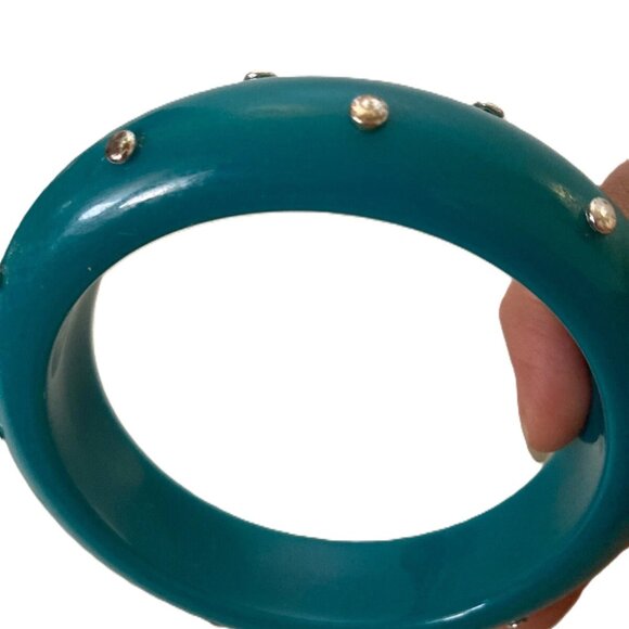 80’s vintage Plastic metal Bangles Bracelet Lot Of 2 Chunky blue silver jewelry - Picture 5 of 9